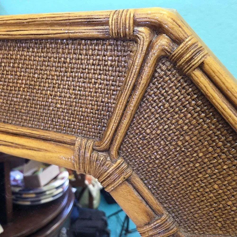 Vintage Faux Bamboo Rattan Wall Mirror MCM 70's Regency Coastal USA